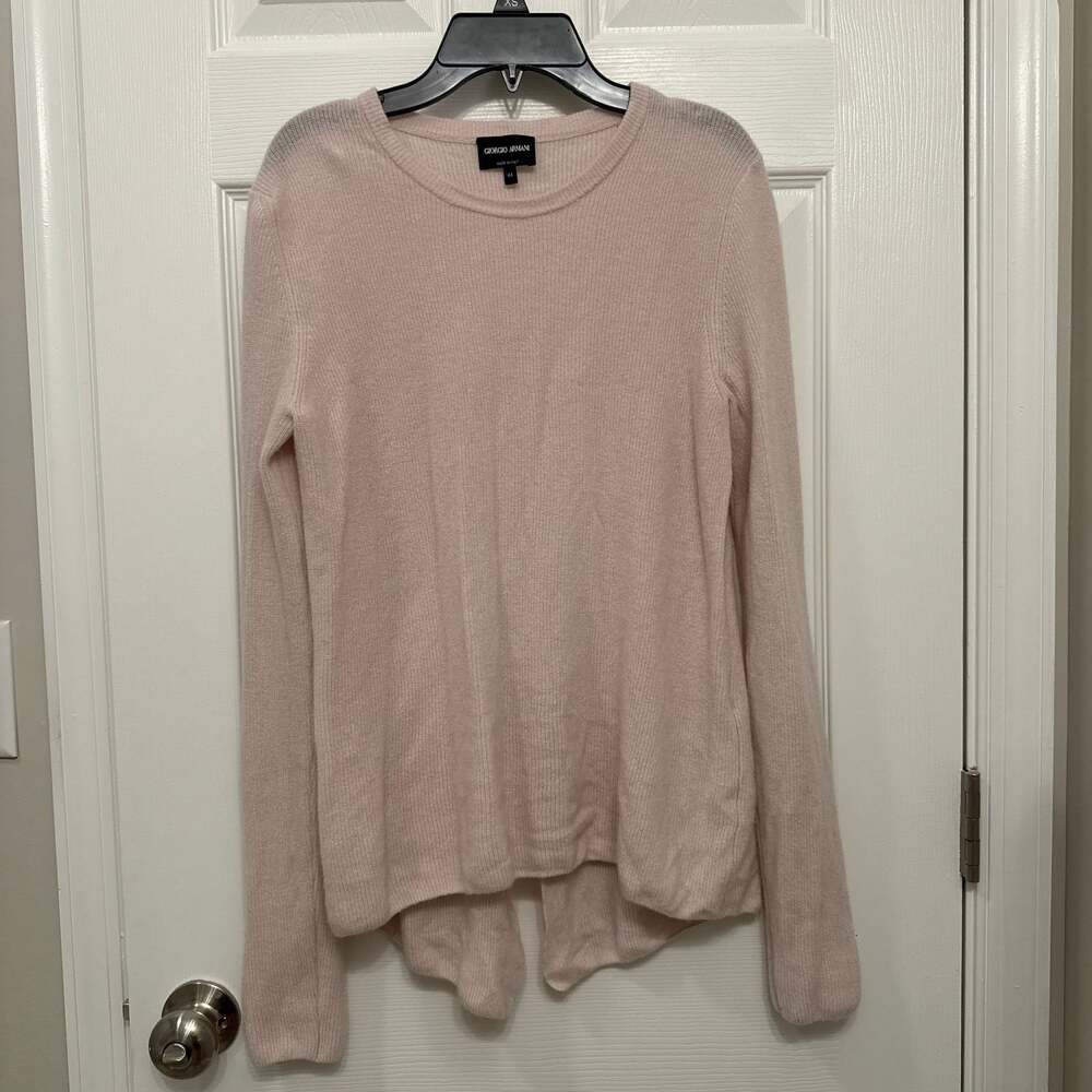 Giorgio Armani Pink Ribbed Cashmere & Polyamide Split Back Sweater Size 44